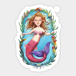 Pink-Tailed Mermaid and her Seaweed Circle Sticker